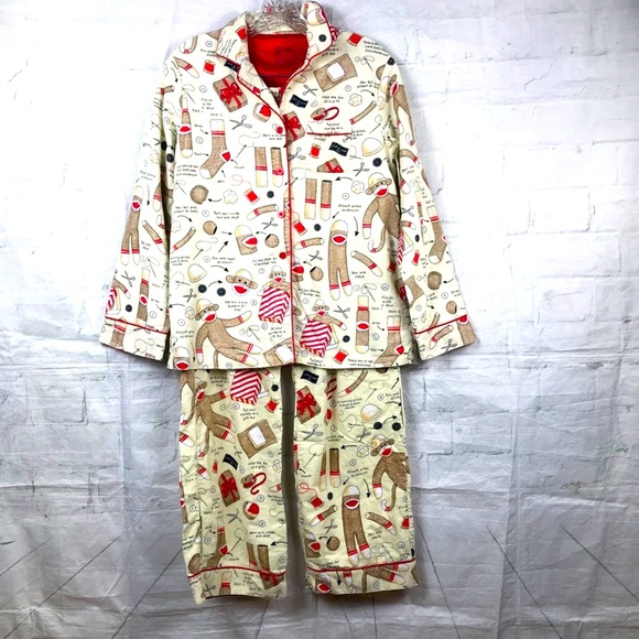 Nick & Nora How To Build A Sock Monkey 2 Piece Pajama Set Size Small Excellent - Picture 3 of 6